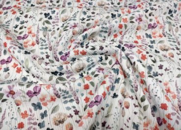 Mia Flowers Ribjersey ecru petrol Blumenstoff von Swafing